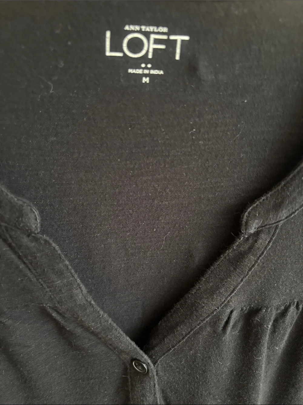 LOFT Black Long-Sleeve Henley Top size medium